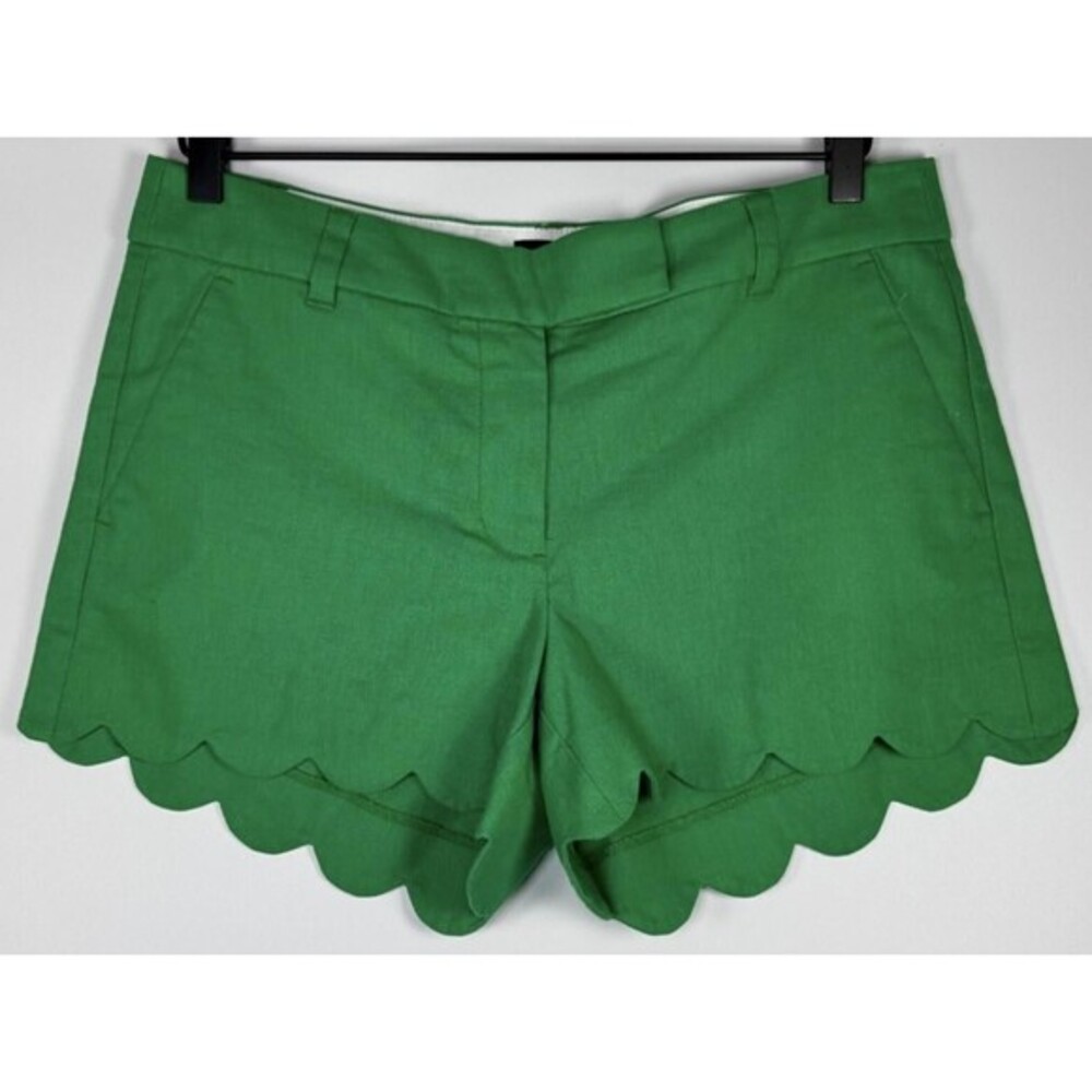 J Crew Shorts Womens 8 Green‎ Scalloped Hem Linen Cotton Blend Summer SU21